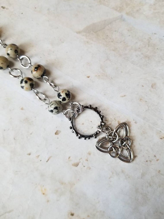 O ring day collar, Dalmatian Jasper beads, discreet day collar, symbolic jewelry, BDSM collar, submissive collar, stainless, gunmetal ring