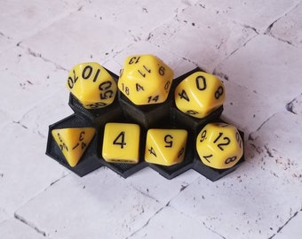 Opaque yellow 16mm dnd dice with black numbers, polyhedral gaming dice, DnD dice set, RPG dice, gaming dice, set of 7 DnD dice