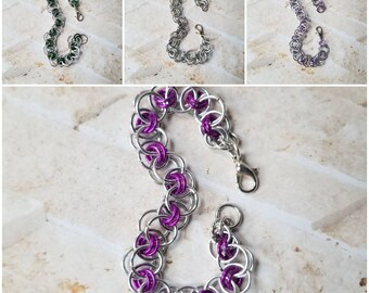 Chain maille bracelet, Helm's or Parallel weave, Helms weave bracelet, silver, colors, Helm Weave chainmaille bracelet, Custom chain maille