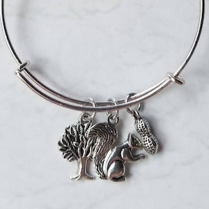 Squirrel bracelet, squirrel charm bangle, expandable bangle, squirrel application day,  charm bracelet, expandable charm bangle, unique gift