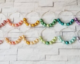 Wine charms x 12, glass markers, cup charms, bottle charms, wine glass charms, beverage markers, pastel rainbow wine charms, LGBTQ pride