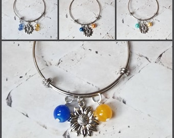 Support Ukraine bangle, solidarity bracelet, Ukrainian flag colors, Ukrainian sunflower bangle, stainless steel bangle, expandable bangle