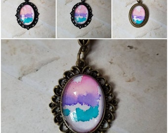 Alcohol ink art jewelry, alcohol ink pendant, alcohol ink on glass, original art jewelry, alcohol ink jewelry, Bisexual pride necklace,