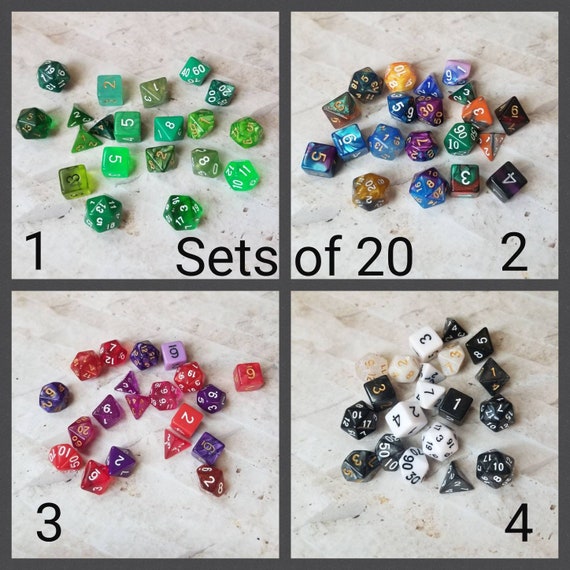 Sets of 20 dnd dice, polyhedral gaming dice, DnD dice set, RPG dice, D and D dice, gaming dice, expanded set of dnd dice