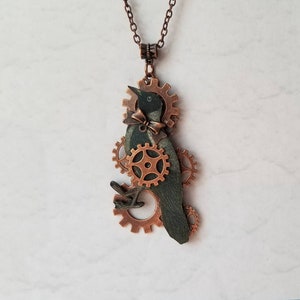 Steampunk raven pendant,  Steampunk necklace, raven jewelry, copper gear necklace, Goth jewelry, Edgar Allan Poe necklace, lasercut raven