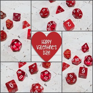 Valentine&#39;s day inspired 16mm dice sets, dnd dice sets, themed dnd dice, curated set, polyhedral dice, RPG dice, red dice set