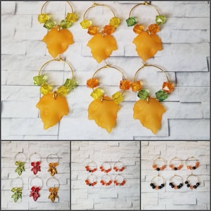Wine charms x 6, glass markers,  Fall themed charms, cup charms, bottle charms, wine glass charms