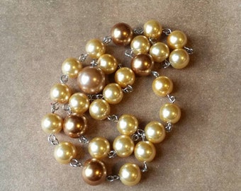 UU prayer beads, Unitarian Universalist prayer beads, stainless steel, yellow-gold and gold glass pearls, UU chaplet, UU prayer aid