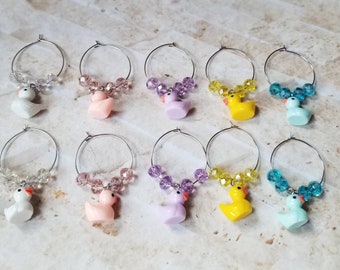 Wine charms x 10, glass markers, wine charms, cup charms, bottle marker, drink marker, ducky charms, rubber  duckie wine charms