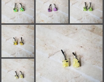 Cute earrings, beverage earrings, fruit water earrings, fruity earrings, glasses with fruit earrings, choice of 6, stainless steel ear wires