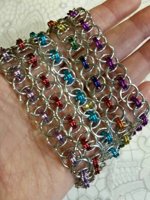 Chain maille bracelet, Helm's or Parallel weave, Helms weave bracelet, silver, colors, Helm Weave chainmaille bracelet, Custom chain maille