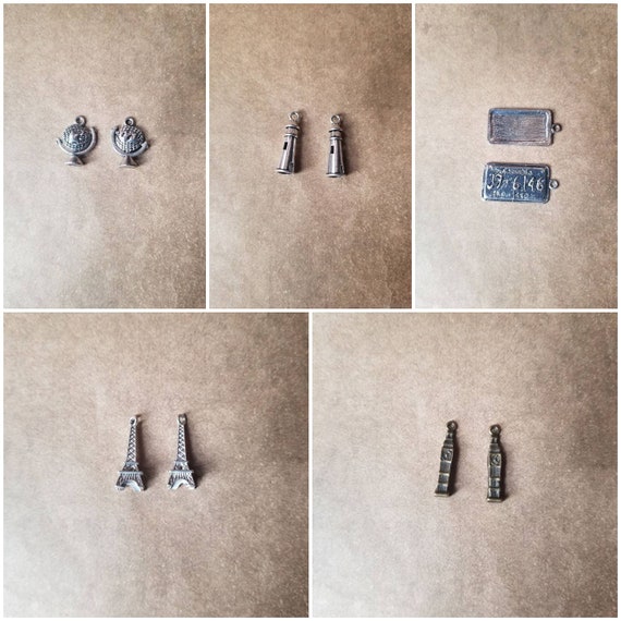 Destash charms, silver or bronze toned, metal charms, destash travel charms, globe charms, lighthouse charms, choice of five styles