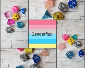 Genderflux flag 16mm dnd dice, hand chosen, curated set of polyhedral gaming dice, DnD dice set, RPG dice, LGBTQ dice, Gray ace dice