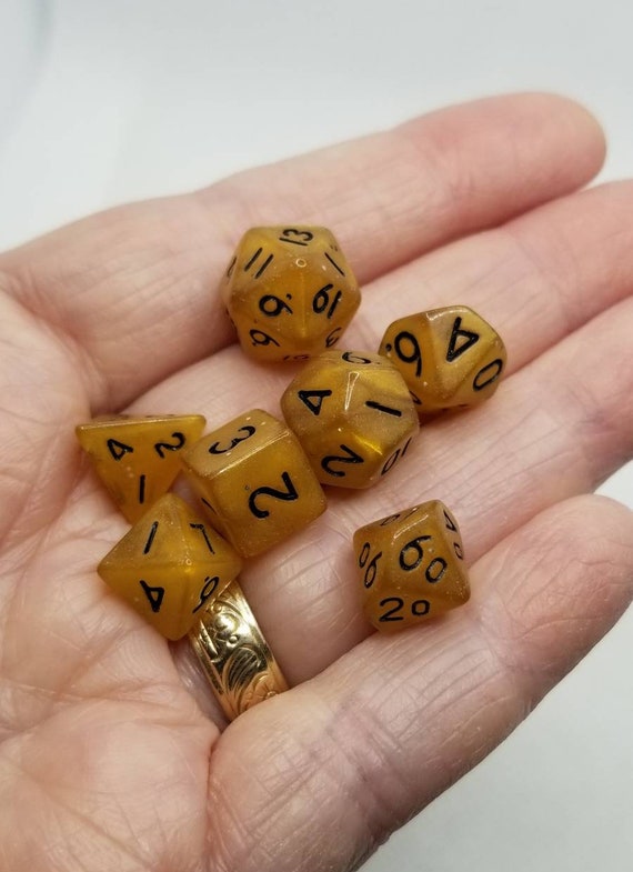 Pearly gold and black mini Dnd dice, mini polyhedral gaming dice, DnD dice set, RPG dice, D and D dice, set of 7 DnD dice, 10mm dice