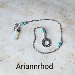 Ariannrhod pendulum, Goddess pendulum, divination, dowsing pendulum, beaded pendulum, gemstone pendulum, stainless steel chain, Goddess