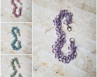 Chain maille bracelet, Shaggy loops bracelet, shaggy loops chain maille bracelet, pastel chain maille bracelet, handmade, unique gift idea