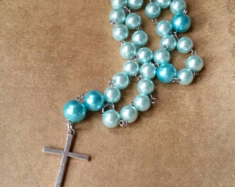Anglican prayer beads, Methodist rosary, Protestant prayer beads, Episcopal rosary, stainless steel, Winter prayer beads, glass pearls