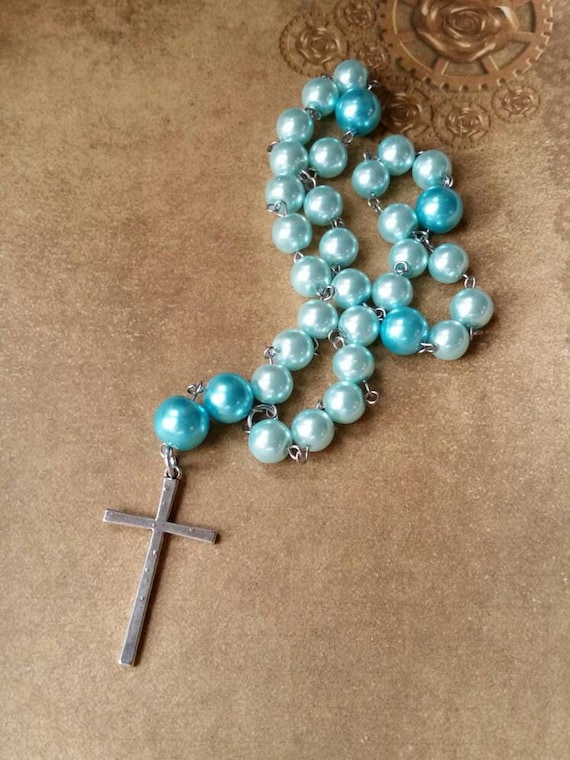 Anglican prayer beads, Methodist rosary, Protestant prayer beads, Episcopal rosary, stainless steel, Winter prayer beads, glass pearls
