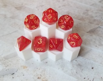 Red pearl 16mm dnd dice with gold numbers, polyhedral gaming dice, DnD dice set, RPG dice, gaming dice, set of 7 DnD dice