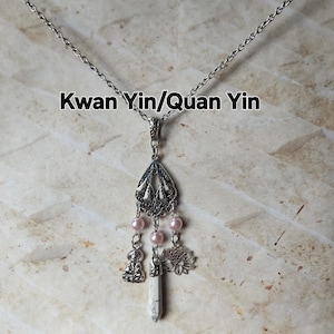 Goddess necklace, Kwan Yin pendant, Quan Yin pendant, Goddess jewelry, stainless steel chain, gemstone focal piece, glass pearl beads, OOAK