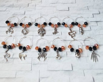 Wine charms x 12, glass markers, wine charms, cup charms, bottle charms, wine glass charms, beverage markers, Halloween wine charms