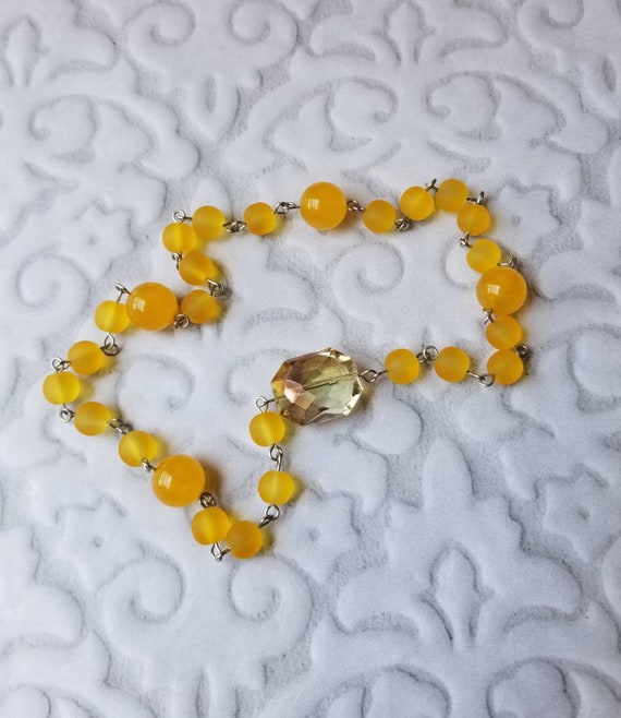 UU Prayer beads, Unitarian universalist prayer beads, stainless, hand wired, yellow sea glass, yellow Malay Jade, faceted topaz glass