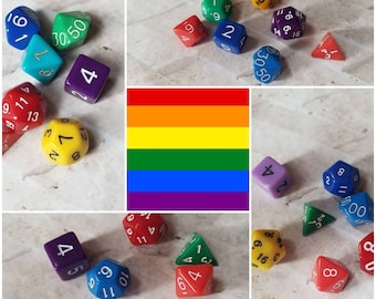 Rainbow opaque 16mm dnd dice, hand chosen, curated set of polyhedral gaming dice, DnD dice set, RPG dice, set of 7 DnD dice, LGBTQ dice