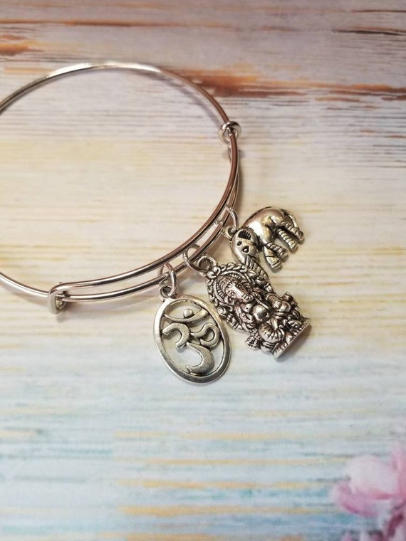 Ganesha bangle, Hindu bracelet, silver metal bangle, expandable bangle, charm bracelet, charm bangle, Ganesh bracelet, bangle bracelet