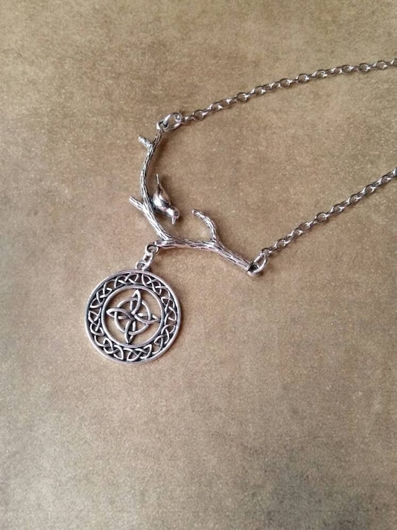 Witches knot necklace, Goddess jewelry, tree branch connector, silver charm, nature necklace, pagan jewelry, Goddess jewelry, Wiccan charm