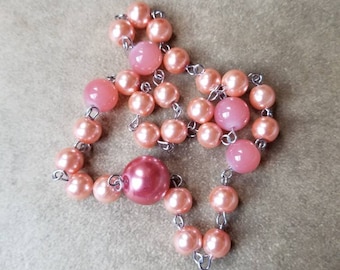 UU prayer beads, Unitarian Universalist prayer beads, stainless steel, peach glass pearls, coral Malay jade, tangerine glass pearl, ooak