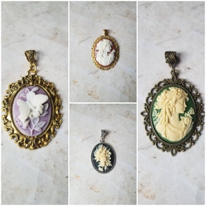 Cameo pendant, cameo necklace, Goddess cameo jewelry, butterfly cameo pendant, flower cameo pendant, beautiful lady cameo pendant, gift idea