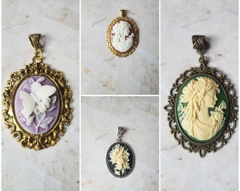 Cameo pendant, cameo necklace, Goddess cameo jewelry, butterfly cameo pendant, flower cameo pendant, beautiful lady cameo pendant, gift idea