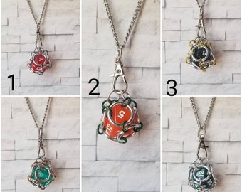 Captive dice jewelry, removable d20 necklace, dice jail necklace, dnd dice jewelry, chain maille cage, d20 pendant,