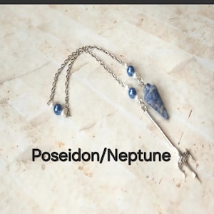 Péndulo de Poseidón, péndulos de dioses, adivinación, péndulo de radiestesia, péndulo de cuentas, péndulo de piedras preciosas, cadena de acero inoxidable, dioses, pagano