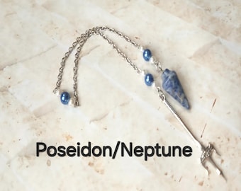 Péndulo de Poseidón, péndulos de dioses, adivinación, péndulo de radiestesia, péndulo de cuentas, péndulo de piedras preciosas, cadena de acero inoxidable, dioses, pagano