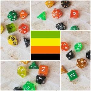Drapeau aromantique 16mm dnd dés, choisi à la main, ensemble organisé de dés de jeu polyédriques, jeu de dés DnD, dés RPG, dés LGBTQ