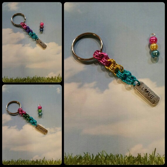 LGBT Pride keychain, chain maille, pride flag colors, Bisexual pride, Pansexual pride, Polysexual pride, LGBT pride flag keychain