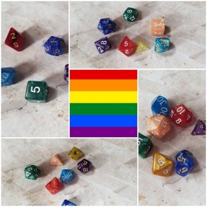 Dés arc-en-ciel nacrés de 16 mm, choisis à la main, ensemble de dés de jeu polyédriques, jeu de dés DnD, dés RPG, jeu de 7 dés DnD, dés LGBTQ