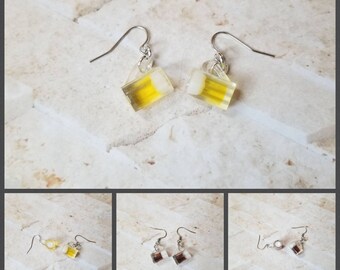 Whimsical earrings, kitschy earrings, ale earrings, beer mug earrings, beer earrings, stainless steel wires, beverage earrings,