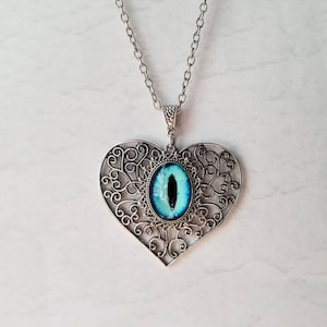Dragon eye pendant, dragon eye necklace, silver-toned, cat eye jewelry, glass eye cabochons, fantasy pendant, Valentine&#39;s day gift, unique