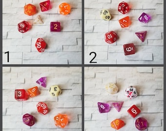 Lesbian flag 16mm dnd dice, hand chosen, curated set of polyhedral gaming dice, DnD dice set, RPG dice, LGBTQ dice, Sunset Lesbian pride