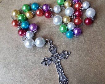 Anglican prayer beads, Methodist rosary, Protestant prayer beads, Episcopal rosary, , rainbow glass pearls, LGBT pride, prayer aid,