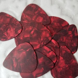 Destash guitar picks, plectrums, pearl guitar picks, bright red, glossy or not so glossy, destash guitar plectrums, generic, 20 or 50