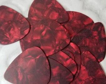 Destash guitar picks, plectrums, pearl guitar picks, bright red, glossy or not so glossy, destash guitar plectrums, generic, 20 or 50