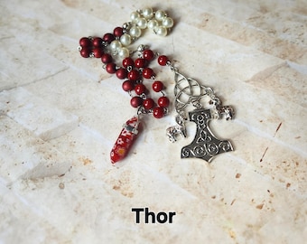 Thor prayer beads, Norse God Thor prayer beads, hand-wired, beautiful beads, silver-toned charms, Norse, Asatru, pagan