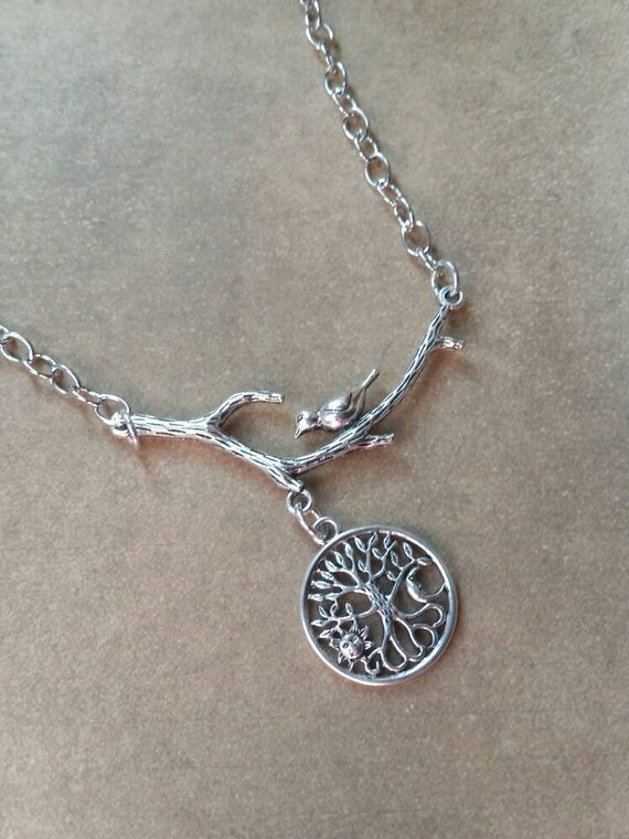 Tree of life necklace, tree of life jewelry, tree branch connector, silver toned charm, nature necklace, pagan jewelry, tree of life charm