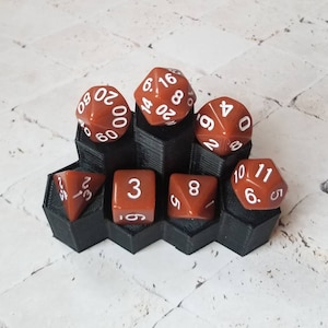 Opaque brown 16mm dnd dice with white numbers, polyhedral gaming dice, DnD dice set, RPG dice, gaming dice, set of 7 DnD dice