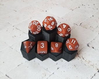Opaque brown 16mm dnd dice with white numbers, polyhedral gaming dice, DnD dice set, RPG dice, gaming dice, set of 7 DnD dice