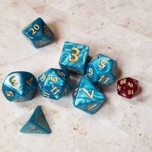 25mm Titan dice, teal pearl dnd dice, polyhedral gaming dice, DnD dice set, RPG dice, D and D dice, D and D dice, gaming dice, teal and gold