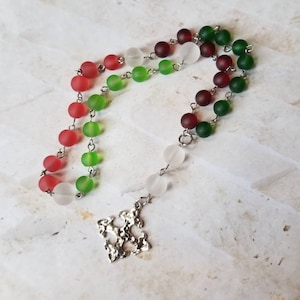 Anglican prayer beads, Methodist rosary, Protestant prayer beads, Episcopal rosary, stainless steel, Christmas colors, cultured sea glass